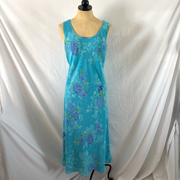 Vintage Dresses & Skirts - Vintage Y2K turquoise blue floral maxi dress size XL